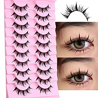 Dslong 10 Pairs Wet Look Manga Lashes 3D Multi Layered Spiky Lashes D Curl Long Eyelashes Strips Fluffy Faux Mink Lashes Extensi