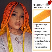 Red Orange Yellow Rainbowcolor Pre Stretched Braiding Hair 30 Inch Kanekalon Box Braid Hair Extensions 3 Packs Yaki Texture Pre