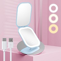 Benbilry Compact Mirror With 3 Color Led Lights Rechargeable 360 Light Strip Memory Function 1X3X Travel Mirror Ultra Sl