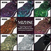 Mizhse Glitter Gel Nail Polish Set 8Pcs Green Pink Red Gold Holographic Chameleon Gel Polish Sequin Glossy Nail Polish Soak Off