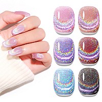 Mizhse Cat Eye Gel Nail Polish Glitter Rainbow Holographic Gel Polish With Magnet Reflective Translucent Uv Gel For Nail Salon