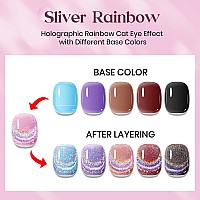 Mizhse Cat Eye Gel Nail Polish Glitter Rainbow Holographic Gel Polish With Magnet Reflective Translucent Uv Gel For Nail Salon