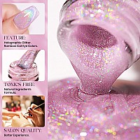 Mizhse Cat Eye Gel Nail Polish Glitter Rainbow Holographic Gel Polish With Magnet Reflective Translucent Uv Gel For Nail Salon