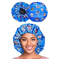 Silky Design Bonnet With Elastic Soft Band Adjustable Women And Men Bonnets For Sleeping Comfortable Satin Fabric Blue Op