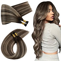 Ugeat Itip Hair Extensions Human Hair Balayage Chocolate Brown To Ash Blonde I Tip Hair Extensions Real Human Hair Short Straigh