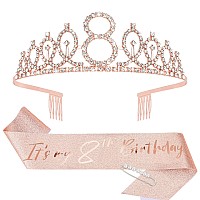 Cieher 8Th Birthday Crown 8Th Birthday Sash Pearl Pin Set 8Th Birthday Gifts For Girls Its My 8Th Birthday Decorations Wom