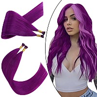 Ugeat Purple I Tip Hair Extensions Violet I Tip Human Hair Extensions Remy Cold Fusion I Tips Extensions Purple Invisible Itip N