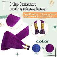 Ugeat Purple I Tip Hair Extensions Violet I Tip Human Hair Extensions Remy Cold Fusion I Tips Extensions Purple Invisible Itip N