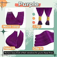 Ugeat Purple I Tip Hair Extensions Violet I Tip Human Hair Extensions Remy Cold Fusion I Tips Extensions Purple Invisible Itip N