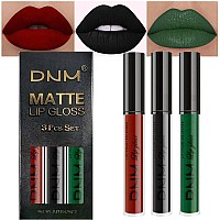 Evpct Dnm 3Pcs Dark Black Emerald Green Red Matte Liquid Lipstick Lip Stain Sets For Women Mattelipstick Long Lasting 24 Hr Hou