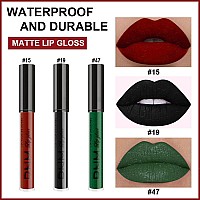 Evpct Dnm 3Pcs Dark Black Emerald Green Red Matte Liquid Lipstick Lip Stain Sets For Women Mattelipstick Long Lasting 24 Hr Hou