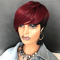 Hotkis Pixie Cut Wig Human Hair Short Red Pixie Wig With Bangs Short Human Hair Wigs For Black Women Short Wigs Human Hair Natur