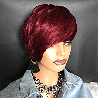 Hotkis Pixie Cut Wig Human Hair Short Red Pixie Wig With Bangs Short Human Hair Wigs For Black Women Short Wigs Human Hair Natur