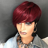 Hotkis Pixie Cut Wig Human Hair Short Red Pixie Wig With Bangs Short Human Hair Wigs For Black Women Short Wigs Human Hair Natur