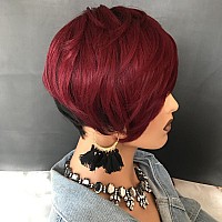 Hotkis Pixie Cut Wig Human Hair Short Red Pixie Wig With Bangs Short Human Hair Wigs For Black Women Short Wigs Human Hair Natur