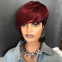 Hotkis Pixie Cut Wig Human Hair Short Red Pixie Wig With Bangs Short Human Hair Wigs For Black Women Short Wigs Human Hair Natur