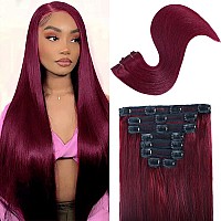 99J Burgundy Clip In Hair Extensions Real Human Hair Clip In Hair Extensions Black Women 120G 100 Human Hair Clip In Hair Exten