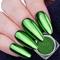 Prettydiva Green Chrome Nail Powder Mirror Chrome Nail Powder Green Chrome Powders For Nails Mirror Effect Metallic Pigment Pow