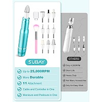 Subay Professional Manicure Pedicure Kit Electric Nail Drill Set With Led Display 25000Rpm 11Piece Attachments Plus 20 Sandi