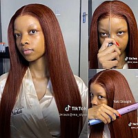 Nadula Bye Bye Knots Glueless Wig 7X5 Hd Lace Invisible Knots Lace Front Wig Human Hair Reddish Brown Yaki Straight Wig Put On A