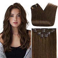 Full Shine Brown Human Hair Clip In Extensions 22 Inch Thick Full Head Remy Human Hair Extensions Invisible Clip Ins 7Pcs Real H