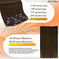 Full Shine Brown Human Hair Clip In Extensions 22 Inch Thick Full Head Remy Human Hair Extensions Invisible Clip Ins 7Pcs Real H