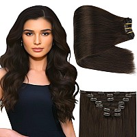 Full Shine 24 Inch Clip In Hair Extensions Human Hair Dark Brown Real Human Hair Clip In Extensions Human Hair Straight Brown Ha