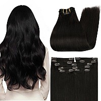 Full Shine Clip On Hair Extensions Human Hair Black Remy Human Hair Clip In Hair Extensions Natural Black Clip In Hair Extension