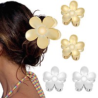 Awaytr Hair Clip 4Pcs Matte Small Flower Claw Clips Nonslip Strong Hold For Women And Girls White Silver 3 Inch Plastic