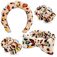 Chanaco Spa Leopard Sponge Hair Accessories Makeup Headband With Bow Tie For Skincare And Face Washing For Women And Girls