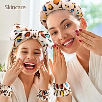 Chanaco Spa Leopard Sponge Hair Accessories Makeup Headband With Bow Tie For Skincare And Face Washing For Women And Girls