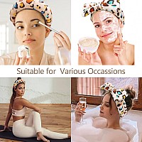 Chanaco Spa Leopard Sponge Hair Accessories Makeup Headband With Bow Tie For Skincare And Face Washing For Women And Girls