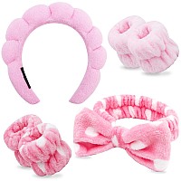 Chanaco Spa Headband 6Pcs Pink Pink Dot Color Microfiber Hairband For Women Girls Skincare Headband With Bow Washing