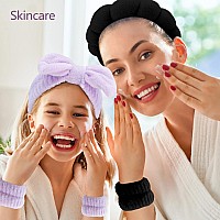 Chanaco Spa Wrist Bands For Washing Face Makeup Skincare 6Pcs Sponge Hair Accessories With Purple Bow Tie For Women Girls Gif