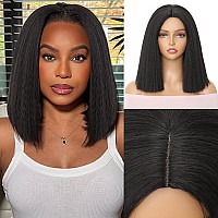 Wignee 12 Inches Kinky Straight Bob Wig Black Bob Yaki Wig Synthetic Bob Kinky Straight Wig For Black Women Short Kinky Wig 12