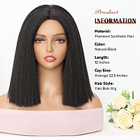 Wignee 12 Inches Kinky Straight Bob Wig Black Bob Yaki Wig Synthetic Bob Kinky Straight Wig For Black Women Short Kinky Wig 12