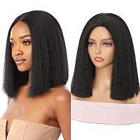 Wignee 12 Inches Kinky Straight Bob Wig Black Bob Yaki Wig Synthetic Bob Kinky Straight Wig For Black Women Short Kinky Wig 12