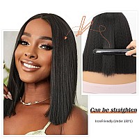 Wignee 12 Inches Kinky Straight Bob Wig Black Bob Yaki Wig Synthetic Bob Kinky Straight Wig For Black Women Short Kinky Wig 12