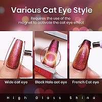 Mizhse 9D Cat Eye Gel Nail Polish Red Cat Eye Magnetic Gel Nail Polish 12Ml Dual Colors Chameleon Effect Silky Galaxy Cateye Ge