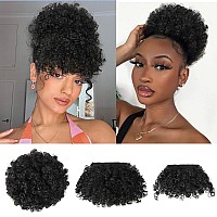 Cetiq Afro Puff Drawstring Ponytail For Black Women Pineapple Updo Hair Short Kinky Curly Ponytail Bun With 2 Replaceable Bangs