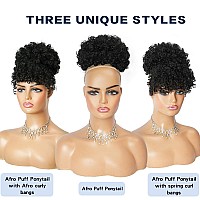 Cetiq Afro Puff Drawstring Ponytail For Black Women Pineapple Updo Hair Short Kinky Curly Ponytail Bun With 2 Replaceable Bangs