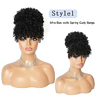 Cetiq Afro Puff Drawstring Ponytail For Black Women Pineapple Updo Hair Short Kinky Curly Ponytail Bun With 2 Replaceable Bangs