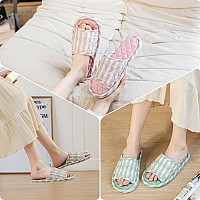 Biroris 3 Pairs Light Stripes Cotton House Slippers For Women Open Toe Indoor Slippers Comfortable Washable Portable Foldable G