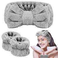 Besarme 3 Pieces Face Wash Headband And Wristband Set Spa Headband Makeup Skincare Headband Hair Accessories For Women Girls Ski