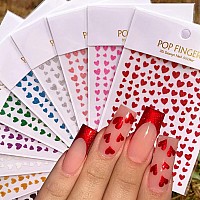 Heart Nail Art Stickers Decals 3D Shiny Glitter Love Hearts Self Adhesive Shining Glitters Powder Effect Valentines Day Heart N