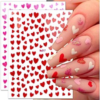 Heart Nail Art Stickers Decals 3D Shiny Glitter Love Hearts Self Adhesive Shining Glitters Powder Effect Valentines Day Heart N