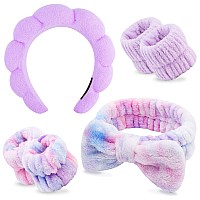 Chanaco Spa Makeup Headband With Sponge And Gradient Bow Tie Face Washing Skincare Wrist Bands For Teen Girls