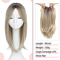 Megito Long Wavy 18Inch Hair Topper Big Base Cover Thinning Hair Clip In Hair Toppers For Women Fiber Wiglets With Fringe Ombre