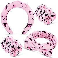 Chanaco Spa Headband 6Pcs Pink Leopard Fuzzy Microfiber Hair Accessories For Women Girls Suitable For Washing Face Makeup S