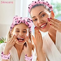 Chanaco Spa Headband 6Pcs Pink Leopard Fuzzy Microfiber Hair Accessories For Women Girls Suitable For Washing Face Makeup S